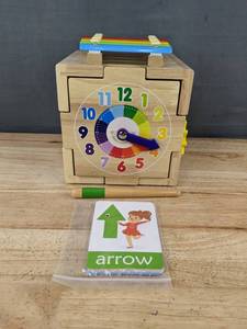 lot 102 image: Brand New Wooden Activity Cube for Kids, 12 Months, Shapes & Activities
