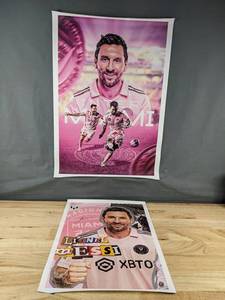 lot 103 image: 2 Brand New Lionel Messi Inter Miami Canvas Posters - 12 x 18 & 17.5 x 25
