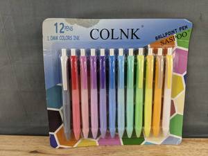 lot 116 image: 12 Pack of Brand New COLNK SASPOO Colored Ballpoint Pens, Medium 1.0mm