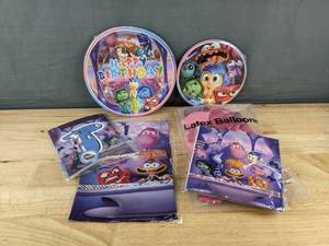 lot 147 image: Brand New Inside Out Birthday Party Supplies Plates, Napkins, Balloons, Tablecloth & Banner