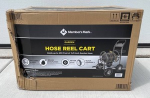 lot 8C image: Brand New Members Mark Hose Reel Cart with 6 Feet of Garden Hose