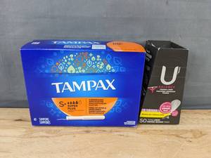 lot 104K image: 40 Brand New Tampax Tampons and 50 U by Kotex Thong Liners