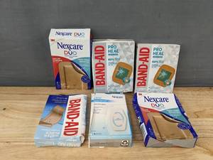 lot 105K image: 6 Boxes of Brand New 3M Bandages Nexcare Duo Gauze Pads & Band-Aid Strips