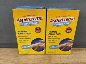 lot 662 image: 2 Boxes of Brand New Aspercreme Max Strength Lidocaine Cream, 2.7 oz Each