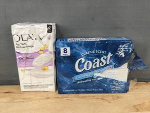 lot 44K image: 6 Brand New Olay Age Defy Beauty Bars and 8 Coast Classic Scent Bar Soaps