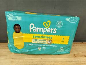 lot 102K image: 32 Brand New Pampers Swaddlers Size 1 Diapers