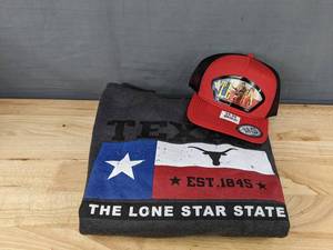 lot 59K image: Brand New Texas Hoodie Mens Size Large and Adjustable Texas Trucker Hat