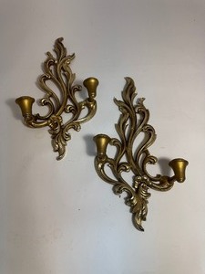lot 2 image: Lot of 2 Candelabra Pair Syroco 2 Candle Wall Mount Hollywood Regency Candle Holders