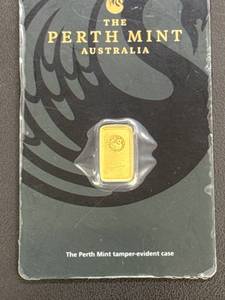 lot 1 image: Perth Mint 1 g Gold Bar in Tamper-Evident Case