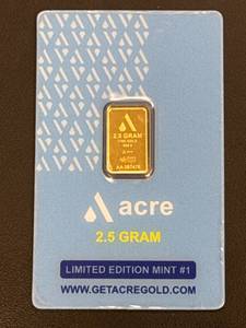 lot 4 image: Acre 2.5 Gram .999.9 Fine Gold Bar with Certificate - Limited Edition Mint #1
