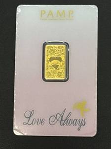 lot 11 image: PAMP Suisse 5g Gold Bar Love Always Edition