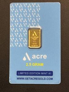 lot 18 image: Acre Gold 2.5 Gram 999.9 Fine Gold Bar with Certificate