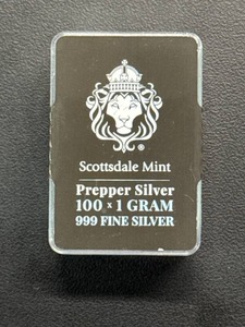 lot 29 image: Sealed Scottsdale Mint 100 x 1 Gram .999 Fine Silver Bars, Prepper Silver 100 pcs