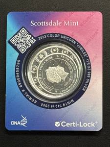 lot 34 image: 2023 Scottsdale Mint Color Unicorn Jubilee 1 oz Silver Coin