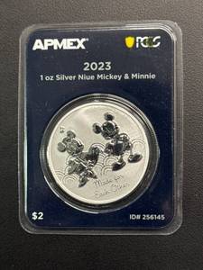 lot 35 image: 2023 1 oz Niue Silver Mickey & Minnie Coin, PCGS FirstStrike Eligible