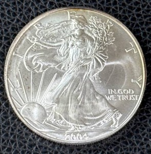 lot 159 image: 2004 American Silver Eagle 1 oz Coin with Toned Edges