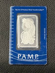 lot 176 image: PAMP Suisse 1 oz Silver Bar - 999 Fine in Assay Card