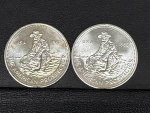 lot 222 image: 1982 and 1985 Engelhard American Prospector 1 Oz Silver Rounds