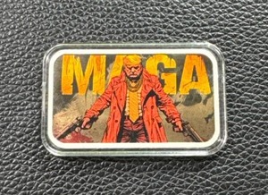 lot 112 image: Trump MAGA-Themed 1oz Silver Collectible Bar