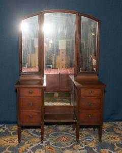 lot 1 image: Antique Vanity with Trifold Mirror  47W x 17D x 68T