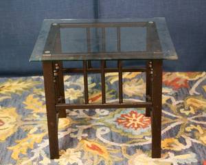 lot 6 image: Glass Top Side Table with Metal Frame