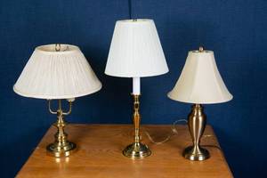 lot 22 image: Set of Three Gold Tone Lamps