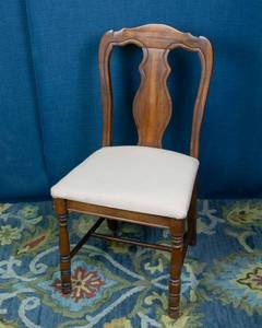 lot 30 image: Lea Industries Wooden Chair with Pink Gingham Upholstered Seat