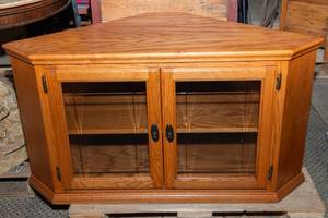 lot 35 image: Corner Media Cabinet with Glass Doors