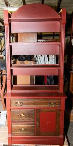 lot 36 image: Red Painted Hutch with Open Shelving  74 Tall
