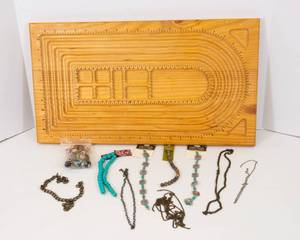 lot 51 image: Beads and Wooden Bead Tray