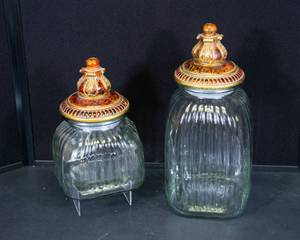 lot 69 image: Two Large Glass Canisters with Lids