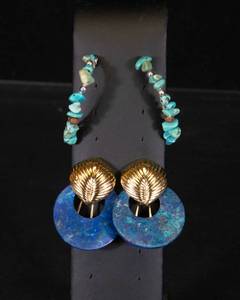 lot 104 image: Set of Soapstone Earrings and Hoops with Turquoise-Like Stones