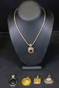 lot 100 image: Set of 4 Lia Sophia Pendants with Unbranded Thick Chain