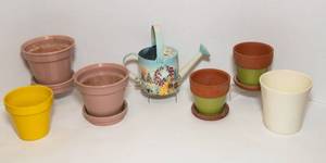 lot 103 image: Variety of Ceramic & Clay Planters with Decorative Watering Can