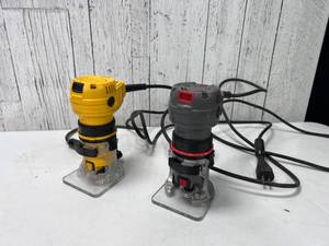 lot 9055 image: Two Compact Router Tools DeWalt and Gray Unit with Power Cords