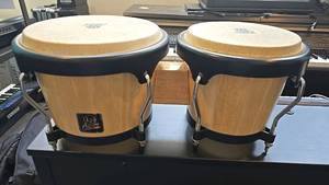 lot 17 image: Latin Percussion Aspire Bongo Drums, Natural Wood, Black Hardware