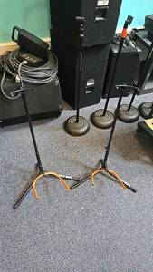 lot 21 image: (2) Ultra Guitar Stand, Black with Orange Padding, Adjustable Height