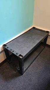 lot 28 image: Black Plastic Utility Storage Shelf, 2-Shelves, Estimated 48x24x30