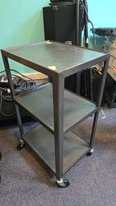 lot 33 image: Rolling AV Cart, 3 Shelves, Metal, Swivel Casters, Black