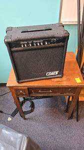 lot 39 image: Crate GX-20M Guitar Amplifier, 75W, Dual Channel, Serial G2MD8E0503 and end table.