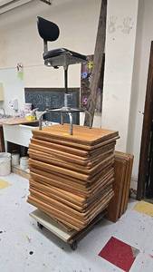 lot 49 image: Lot of 46 Wooden Table Tops, 24x24 inches, Natural Wood Finish