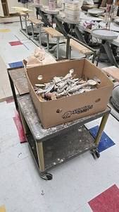 lot 56 image: Pottery and Sculpting Tools Assortment, Metal & Wood, Includes Metal Cart.