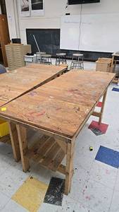 lot 74 image: Solid Wood WorkbenchTable with Shelf, 72x36x30, Natural Finish
