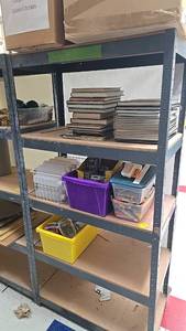 lot 90 image: Crayola & Promarx Crayons Assorted Colors, Plastic & Cardboard Storage. Shelving unit IS included.