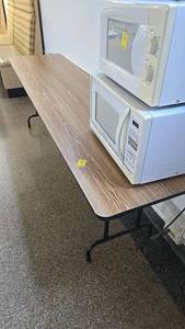 lot 107 image: Folding Table, 72x24, Wood Grain Laminate, Metal Legs