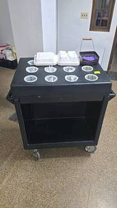 lot 111 image: Cambro TDC2029 Mobile Silverware and Napkin Dispenser Cart, 8 Compartments