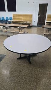 lot 113 image: Round Dining Table, 48 Diameter, White Top, Black Base