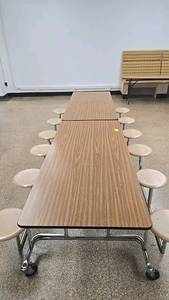 lot 115 image: Folding Cafeteria Table with Attached Stools, 12 Seats, Foldable, Portable