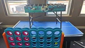 lot 124 image: Harvard Foosball & Halex Pool Table Multi-Game Set with Table Tennis and large connect 4 game