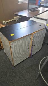 lot 132 image: Black Top Storage Cabinet, Lockable, Chevron Pattern